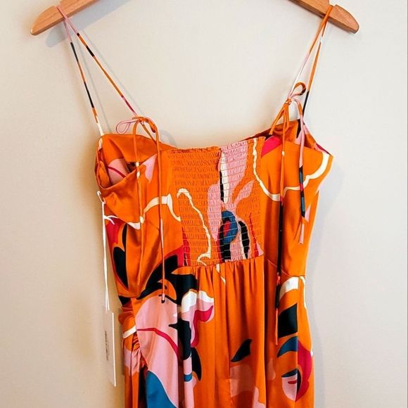 Reformation Marguerite Silk Midi Dress In Electra Floral Orange - Picture 9 of 13